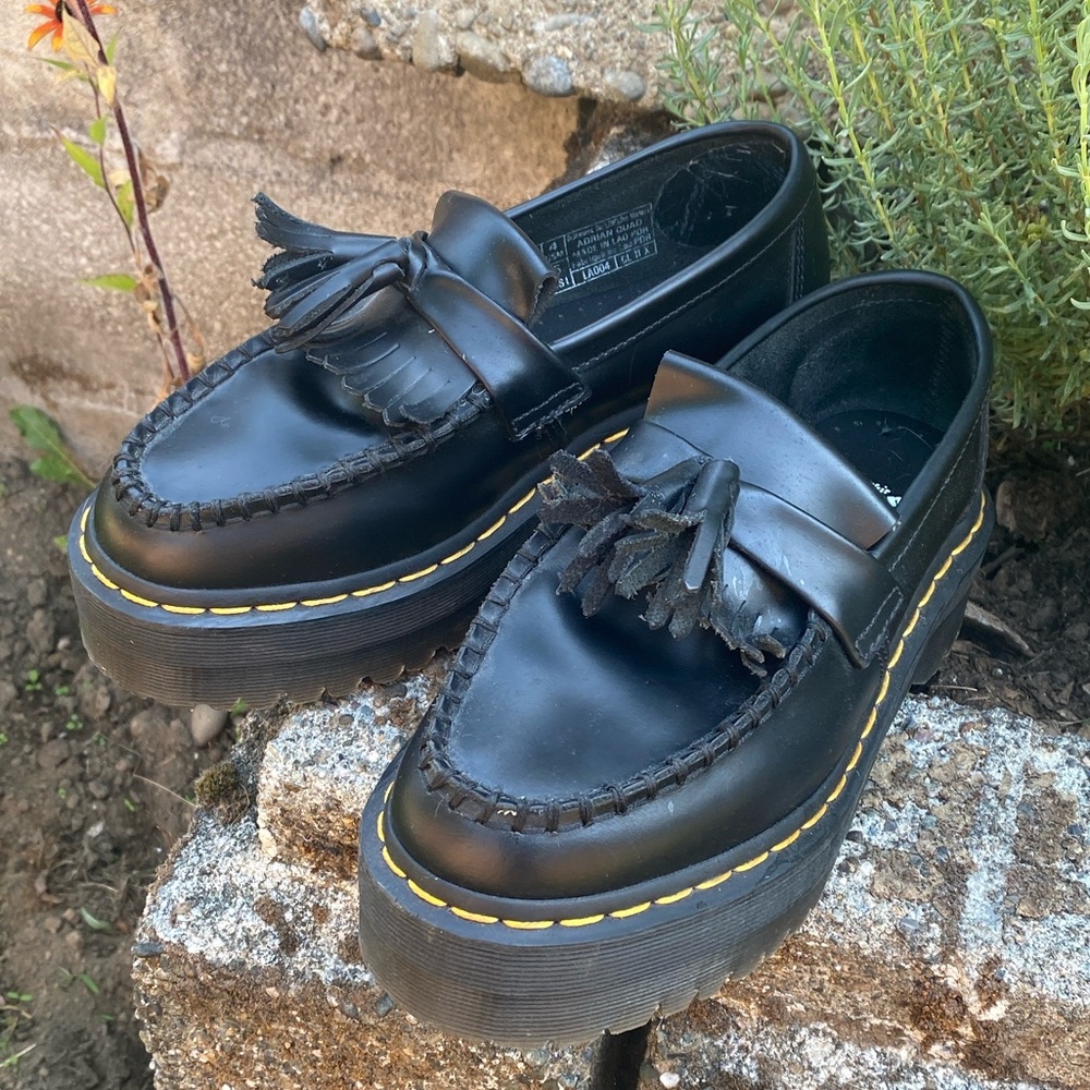 Dr Martens Adrian Quad Black Tassel Loafers with Platform Sole